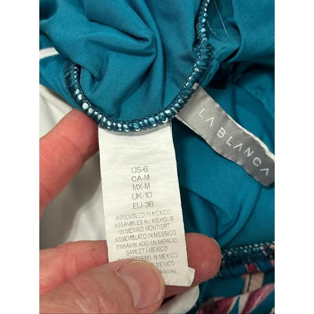 La Blanca One Piece Swimsuit Size 6 Pink Blue Keyhole Low Cut High Hip Designer